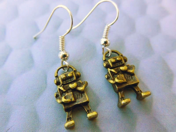 Roboter Ohrringe bronzefarben Vintage Mini Robot